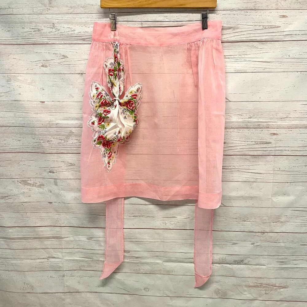 Vintage Sheer Retro Apron with Vintage Hanky Pocket